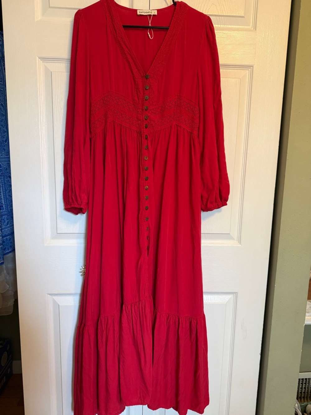 V-Neck Long Button-Front Maxi Dress in Red